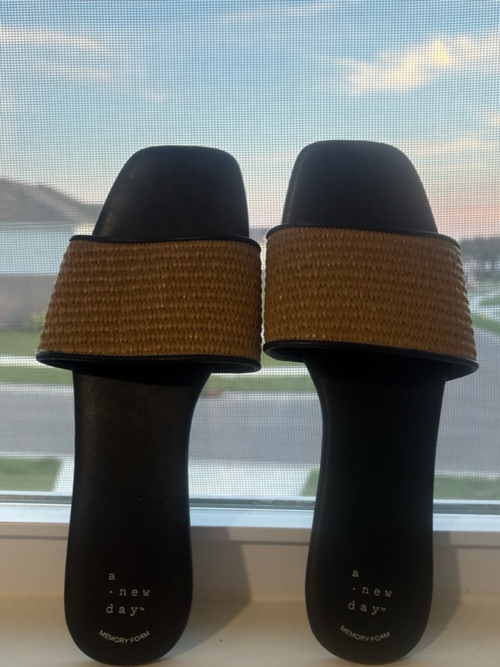 a new day Black & Brown Woven Band Slide Sandals